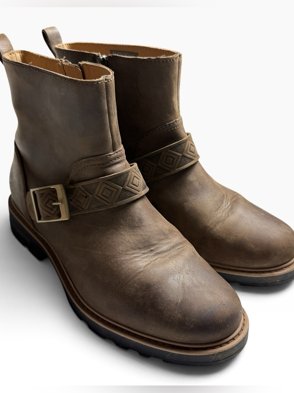 Teva Boots Women Rowena Buckle Water Proof Leather Block Heel SZ 9 Bison Brown